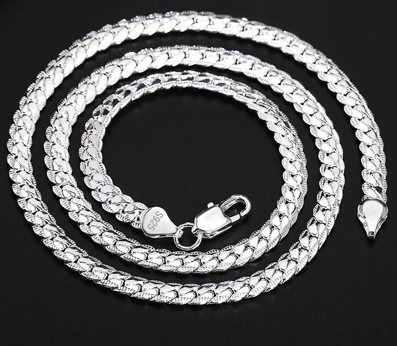 PARIS 925 Sterling Silver 8/16/18/20/22/24 Inch 6mm Side Chain Necklace Bracelet For Woman Men Fashion Charm Wedding Jewelry