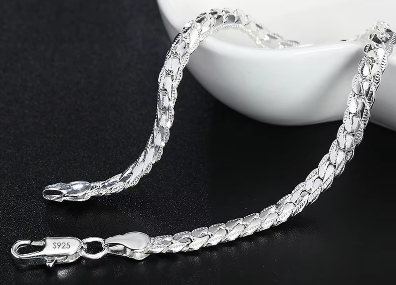 PARIS 925 Sterling Silver 8/16/18/20/22/24 Inch 6mm Side Chain Necklace Bracelet For Woman Men Fashion Charm Wedding Jewelry