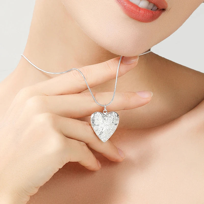 PARIS 925 Sterling Silver Photo Frame Pendant Necklace 18/20/22/24 Inch Snake Chain For Woman Charm Wedding Fashion Jewelry