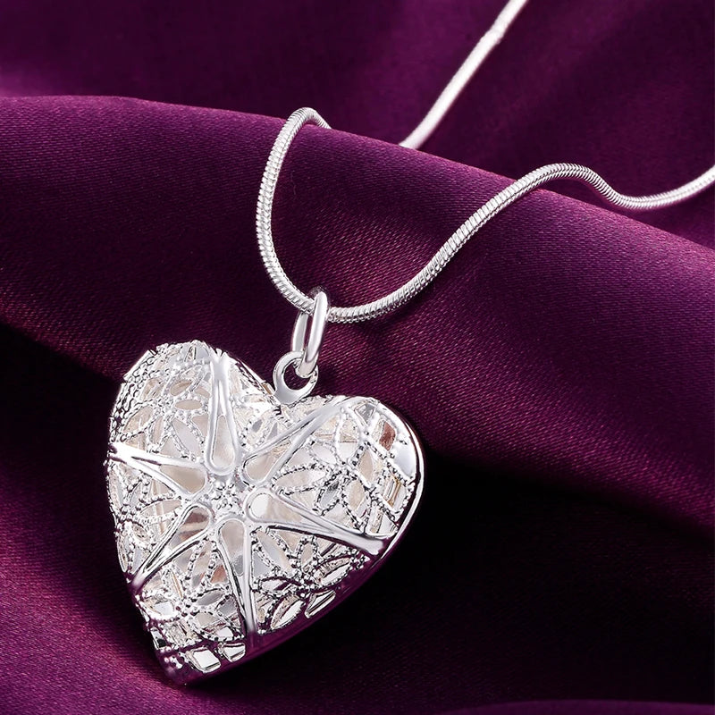 PARIS 925 Sterling Silver Photo Frame Pendant Necklace 18/20/22/24 Inch Snake Chain For Woman Charm Wedding Fashion Jewelry