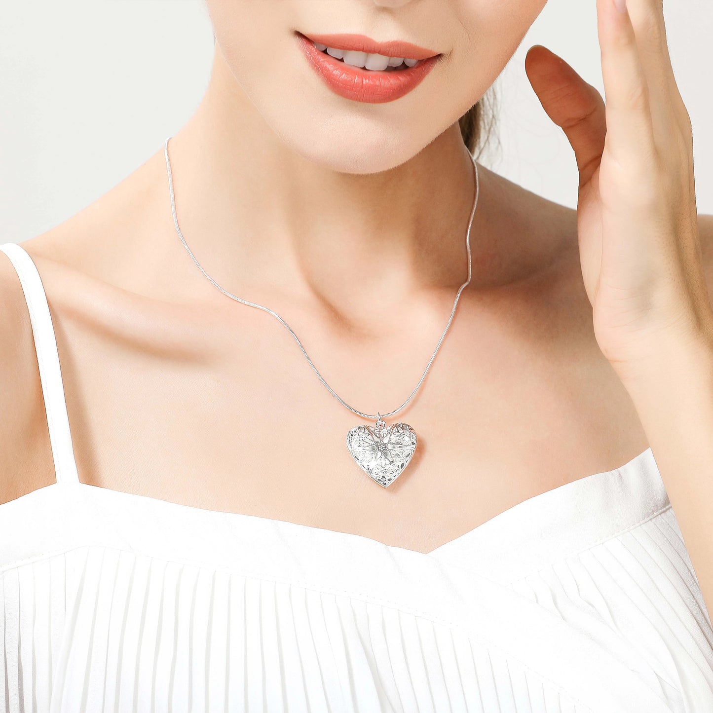 PARIS 925 Sterling Silver Photo Frame Pendant Necklace 18/20/22/24 Inch Snake Chain For Woman Charm Wedding Fashion Jewelry