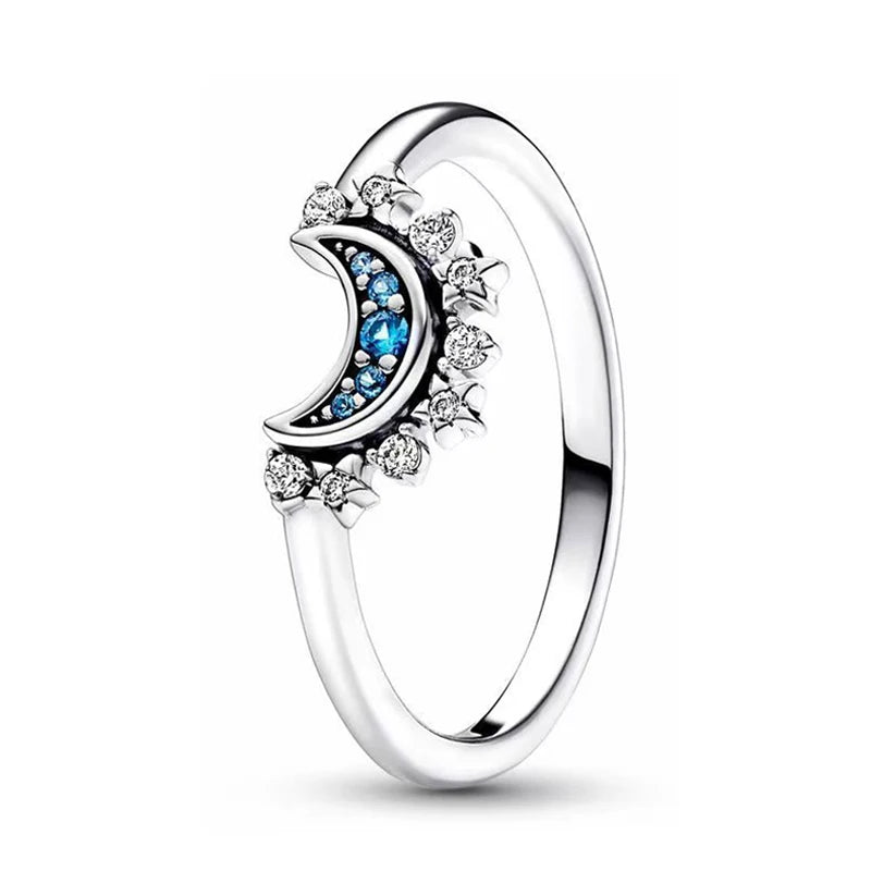 Original 925 Sterling Silver Ring Bow Heart Sun Moon With Colorful Crystal Rings