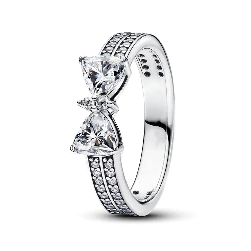 Original 925 Sterling Silver Ring Bow Heart Sun Moon With Colorful Crystal Rings