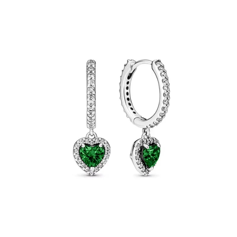 Original 925 Silver Colorful Heart Earring Red Sapphire Earrings Pink Round Sparkling Earrings Glamor Women Jewelry Accessories