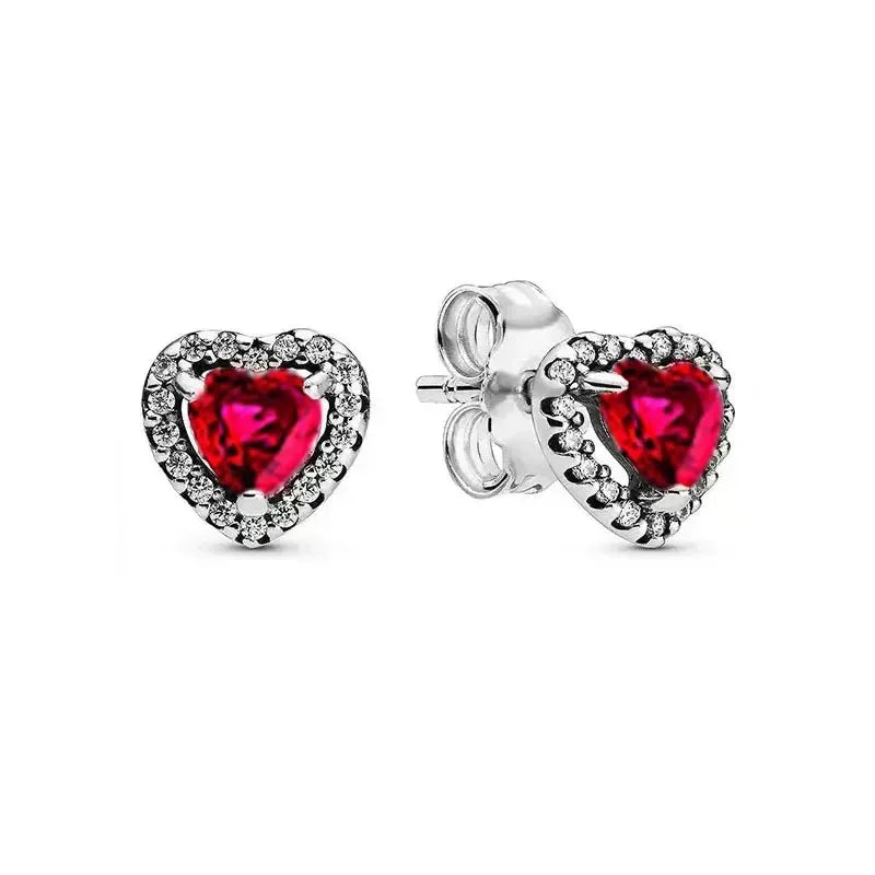 Original 925 Silver Colorful Heart Earring Red Sapphire Earrings Pink Round Sparkling Earrings Glamor Women Jewelry Accessories