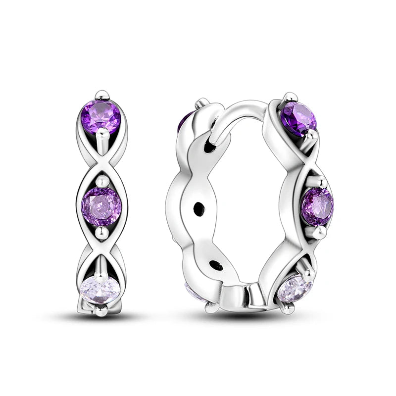 Sparkling Colorful Hoop Earrings 925 Sterling Silver Hypoallergenic Jewelry Embellished With Zircon Elegant Luxury Style Female