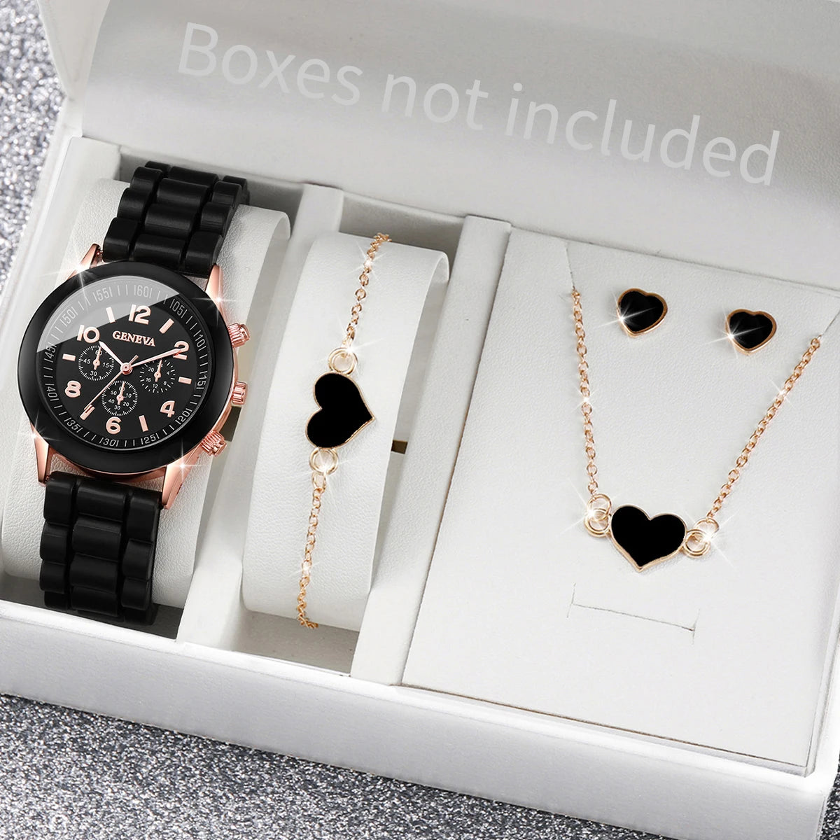Women Watches Fashion Silicone Band Women Quartz Watches Jewelry Set Reloj Mujer