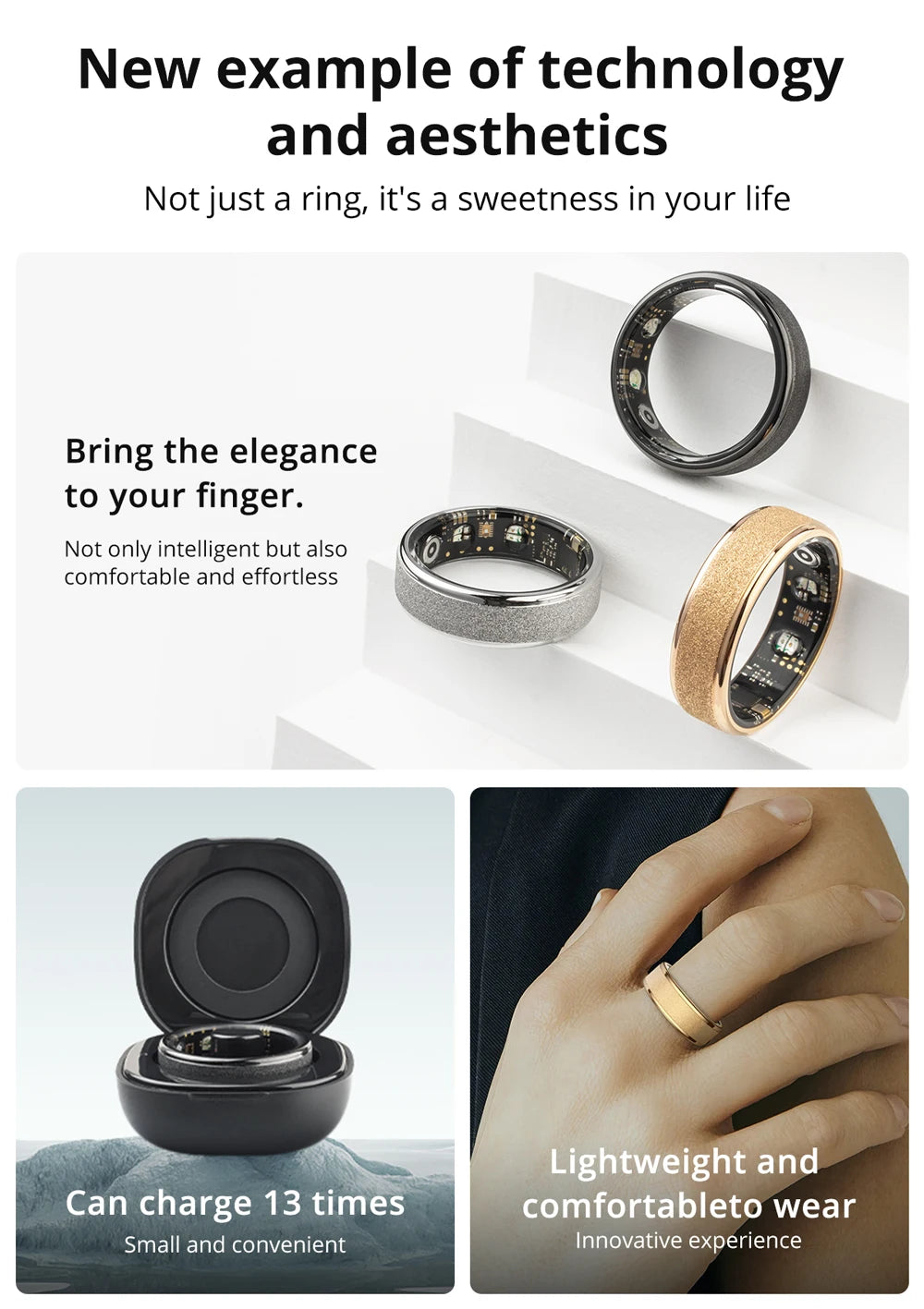 LIFE LONG R 1 Smart Ring with Charging Case for Men Women, Health and Sleep Monitor, 5ATM Waterproof, Multi-sport Mode