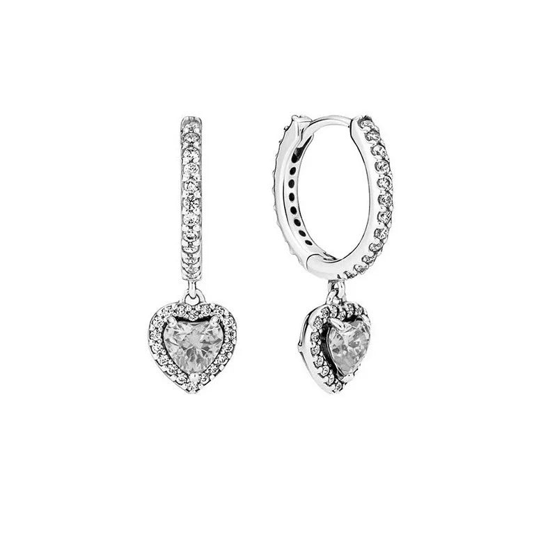 Original 925 Silver Colorful Heart Earring Red Sapphire Earrings Pink Round Sparkling Earrings Glamor Women Jewelry Accessories