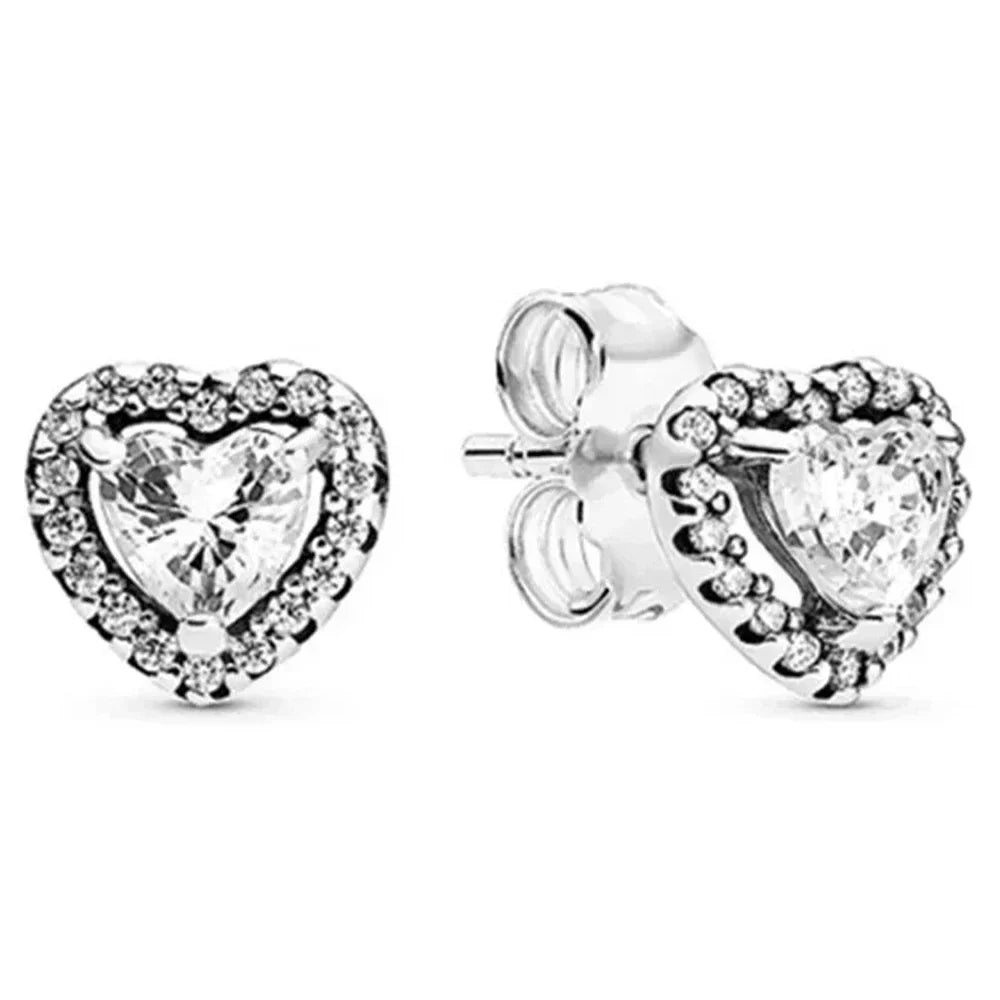 Original 925 Silver Colorful Heart Earring Red Sapphire Earrings Pink Round Sparkling Earrings Glamor Women Jewelry Accessories