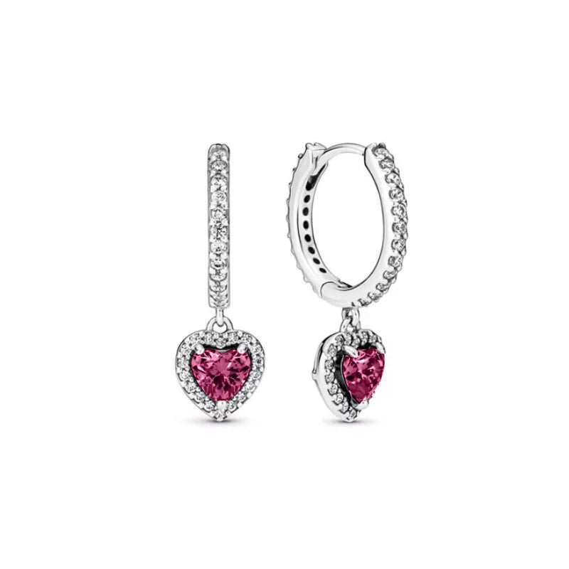 Original 925 Silver Colorful Heart Earring Red Sapphire Earrings Pink Round Sparkling Earrings Glamor Women Jewelry Accessories