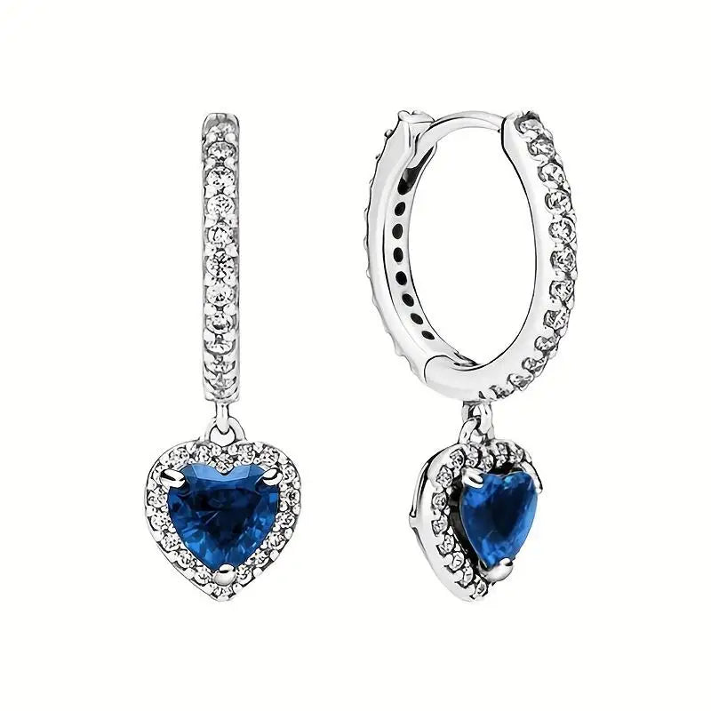 Original 925 Silver Colorful Heart Earring Red Sapphire Earrings Pink Round Sparkling Earrings Glamor Women Jewelry Accessories