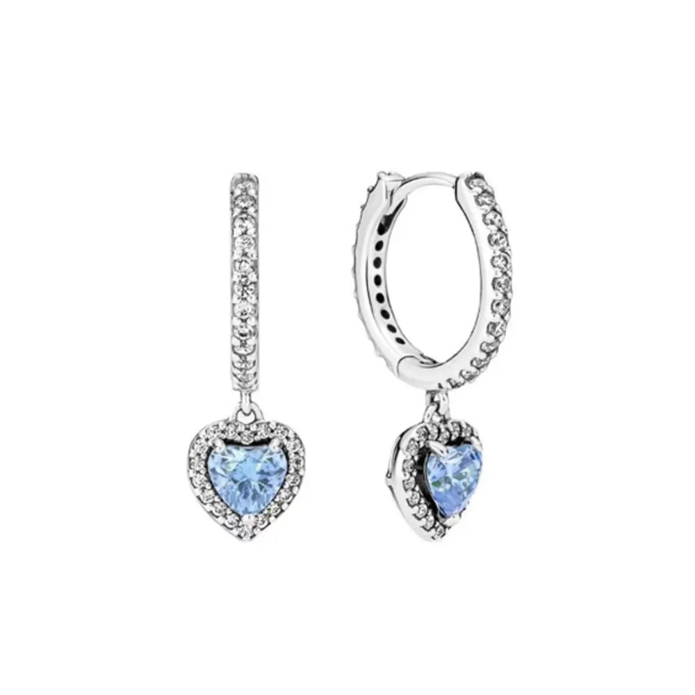 Original 925 Silver Colorful Heart Earring Red Sapphire Earrings Pink Round Sparkling Earrings Glamor Women Jewelry Accessories