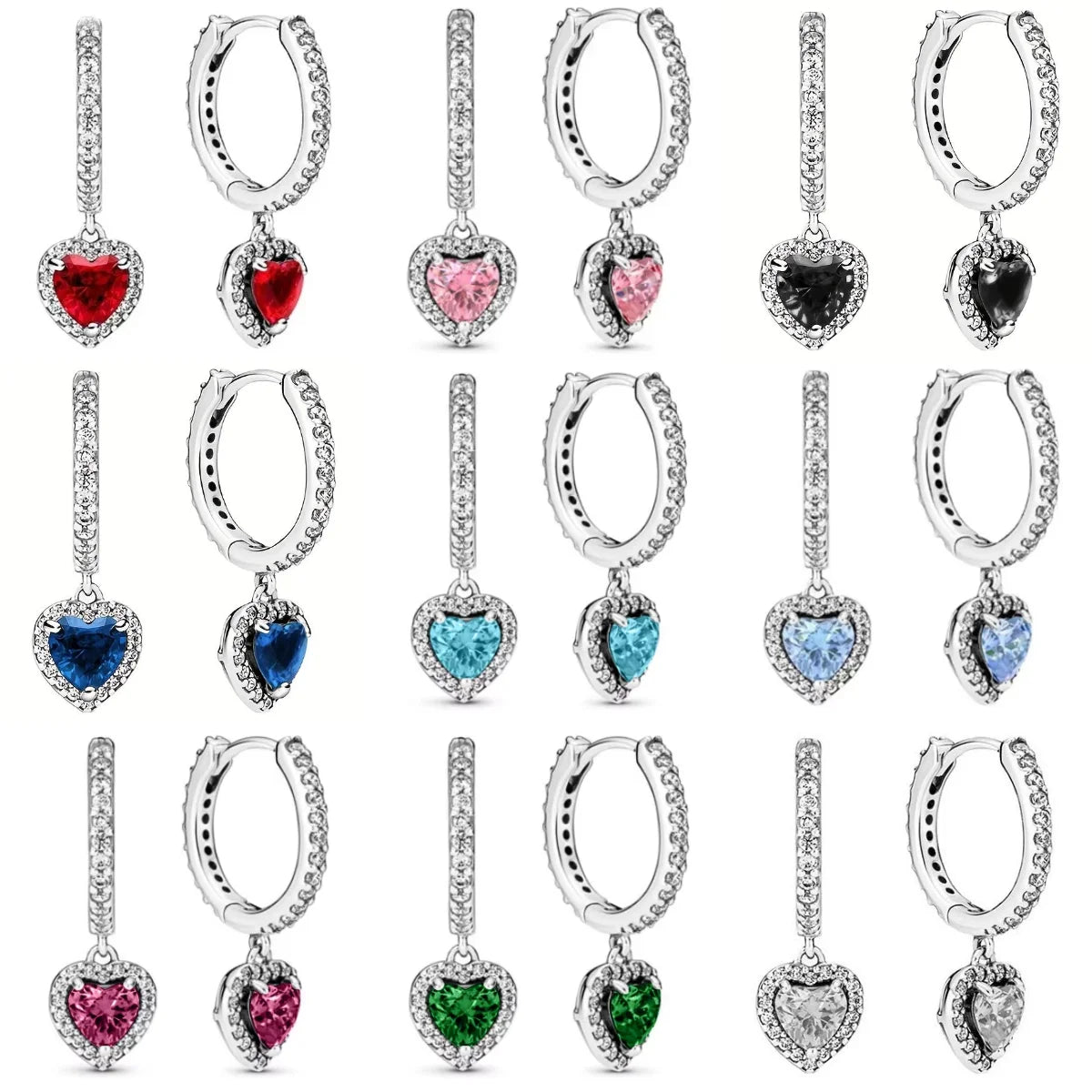 Original 925 Silver Colorful Heart Earring Red Sapphire Earrings Pink Round Sparkling Earrings Glamor Women Jewelry Accessories