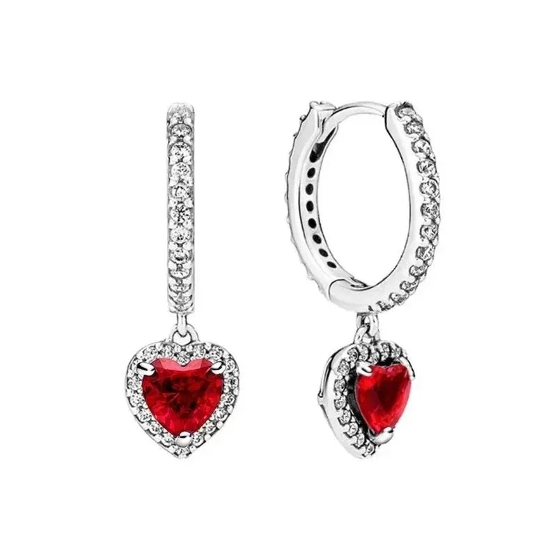 Original 925 Silver Colorful Heart Earring Red Sapphire Earrings Pink Round Sparkling Earrings Glamor Women Jewelry Accessories