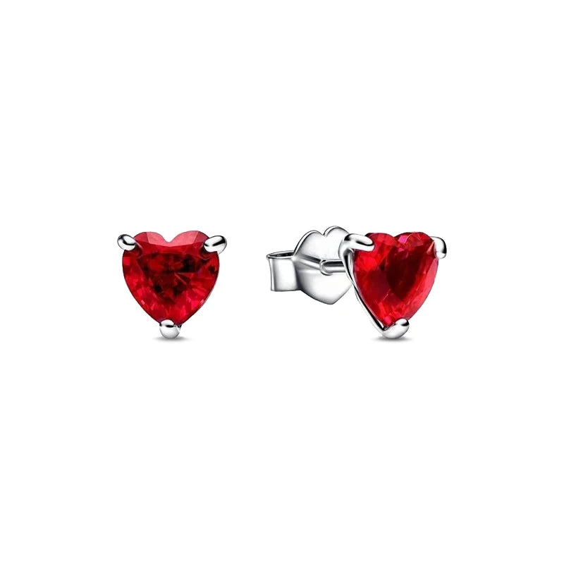 Original 925 Silver Colorful Heart Earring Red Sapphire Earrings Pink Round Sparkling Earrings Glamor Women Jewelry Accessories