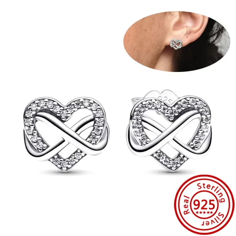 Original 925 Silver Colorful Heart Earring Red Sapphire Earrings Pink Round Sparkling Earrings Glamor Women Jewelry Accessories