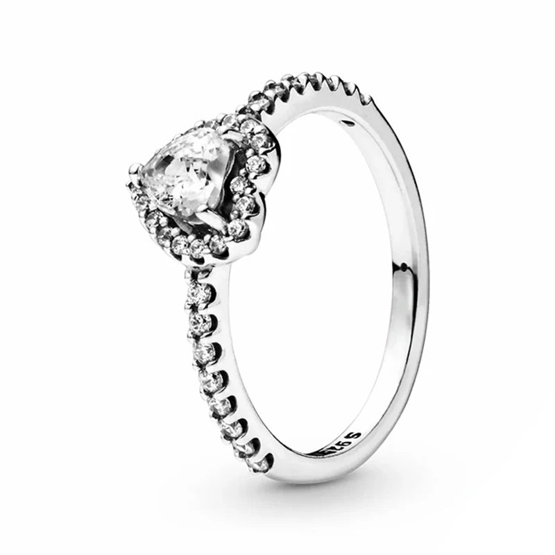Original 925 Sterling Silver Ring Bow Heart Sun Moon With Colorful Crystal Rings