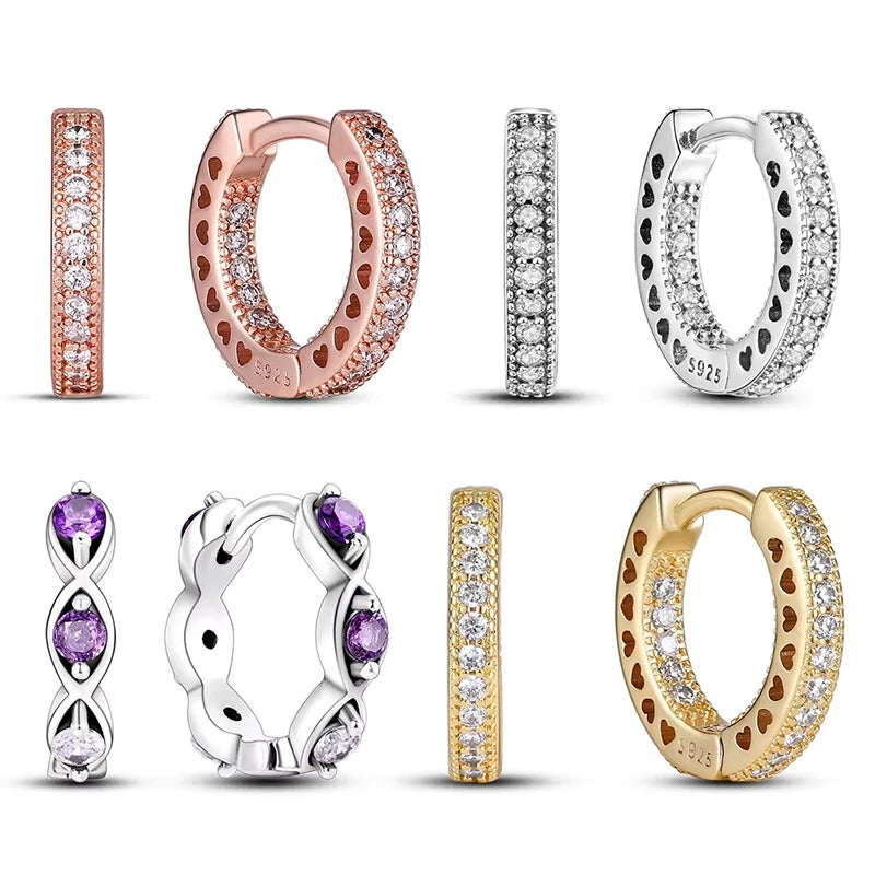 Sparkling Colorful Hoop Earrings 925 Sterling Silver Hypoallergenic Jewelry Embellished With Zircon Elegant Luxury Style Female
