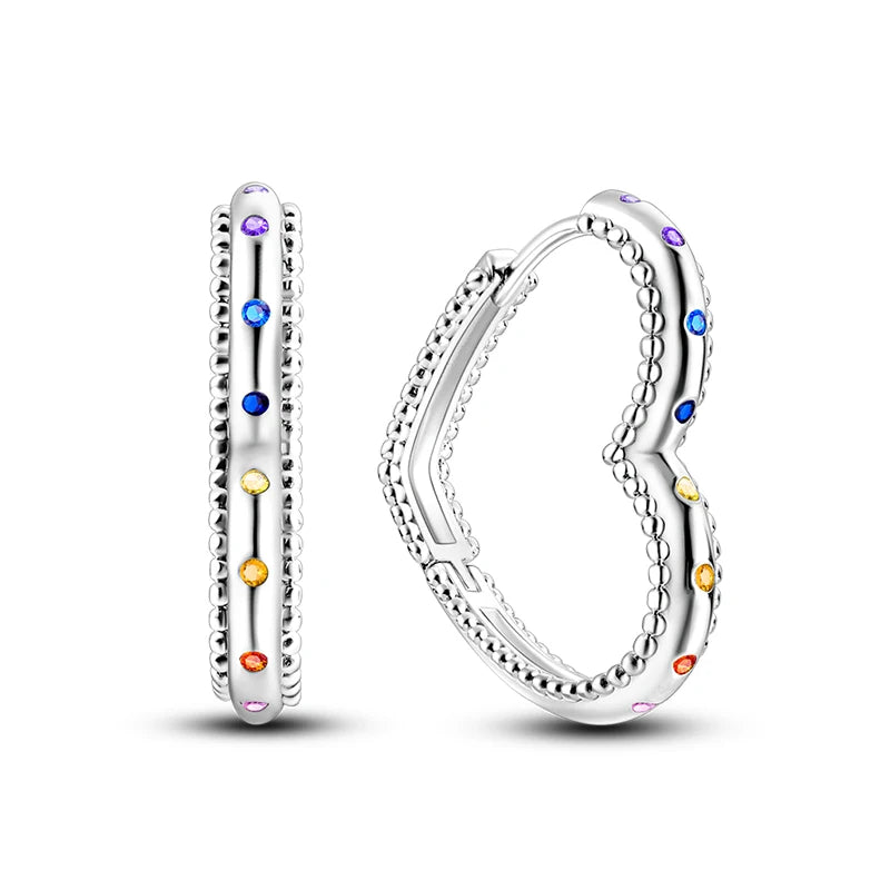 Sparkling Colorful Hoop Earrings 925 Sterling Silver Hypoallergenic Jewelry Embellished With Zircon Elegant Luxury Style Female