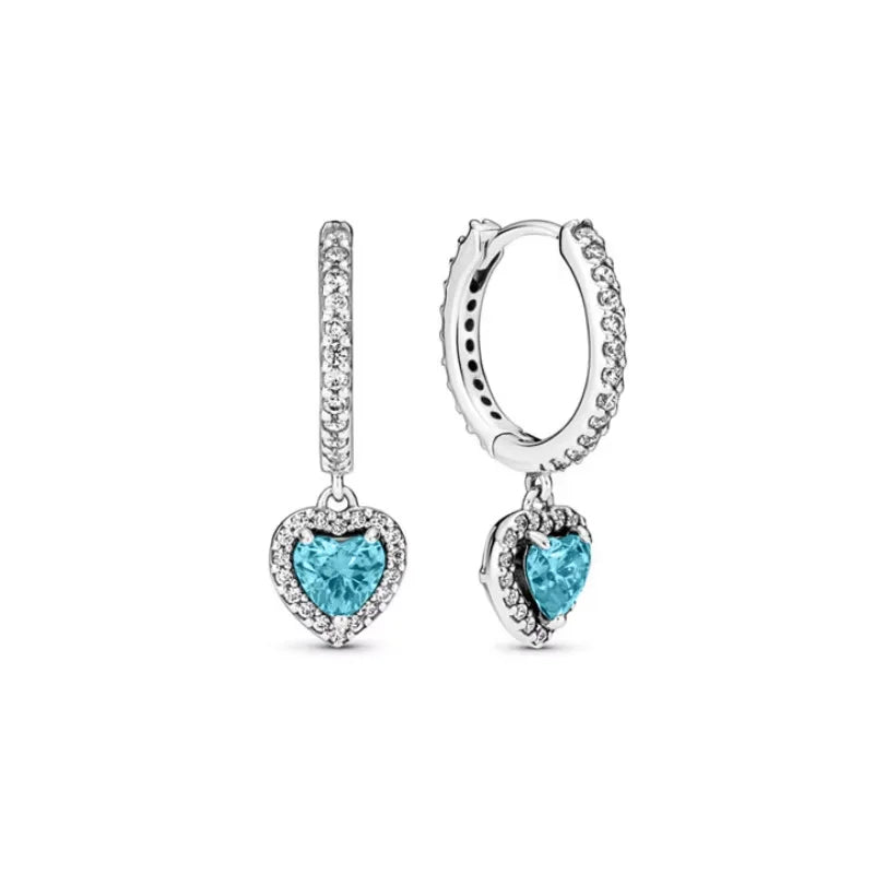 Original 925 Silver Colorful Heart Earring Red Sapphire Earrings Pink Round Sparkling Earrings Glamor Women Jewelry Accessories