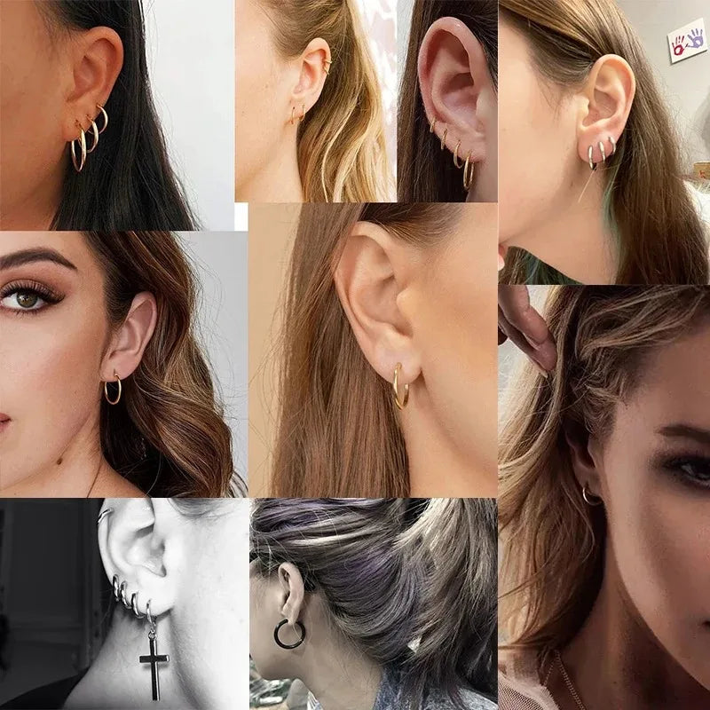 2Pcs Small Hoop Earrings for Women Men