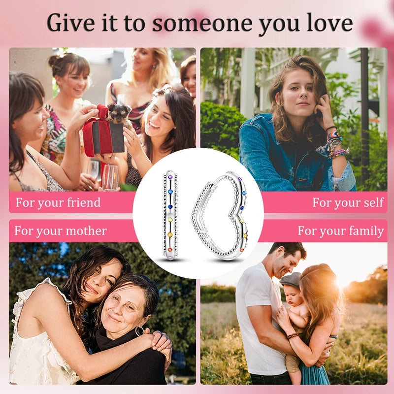 Sparkling Colorful Hoop Earrings 925 Sterling Silver Hypoallergenic Jewelry Embellished With Zircon Elegant Luxury Style Female