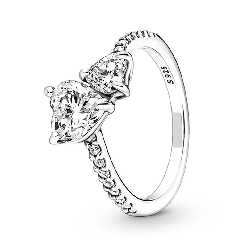 Original 925 Sterling Silver Ring Bow Heart Sun Moon With Colorful Crystal Rings