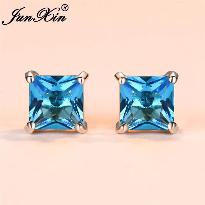 Cute Female Small Rainbow Earring Crystal Stone Fashion Silver Color Wedding Jewelry Double Stud Earrings For Women