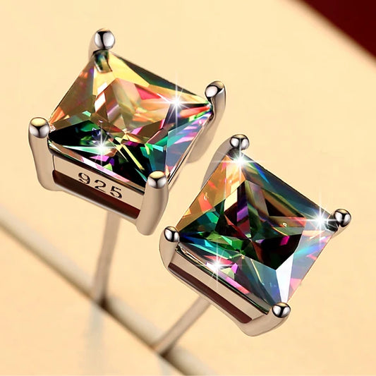 Cute Female Small Rainbow Earring Crystal Stone Fashion Silver Color Wedding Jewelry Double Stud Earrings For Women