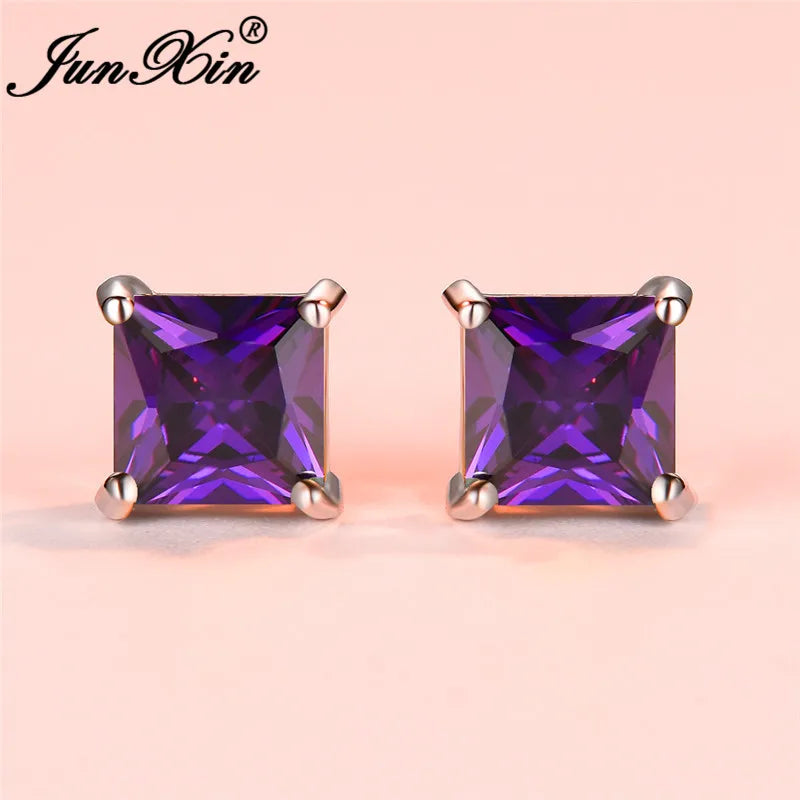 Cute Female Small Rainbow Earring Crystal Stone Fashion Silver Color Wedding Jewelry Double Stud Earrings For Women