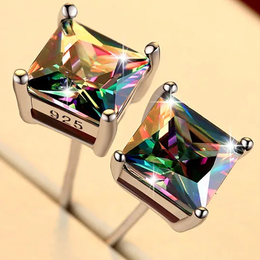 Cute Female Small Rainbow Earring Crystal Stone Fashion Silver Color Wedding Jewelry Double Stud Earrings For Women