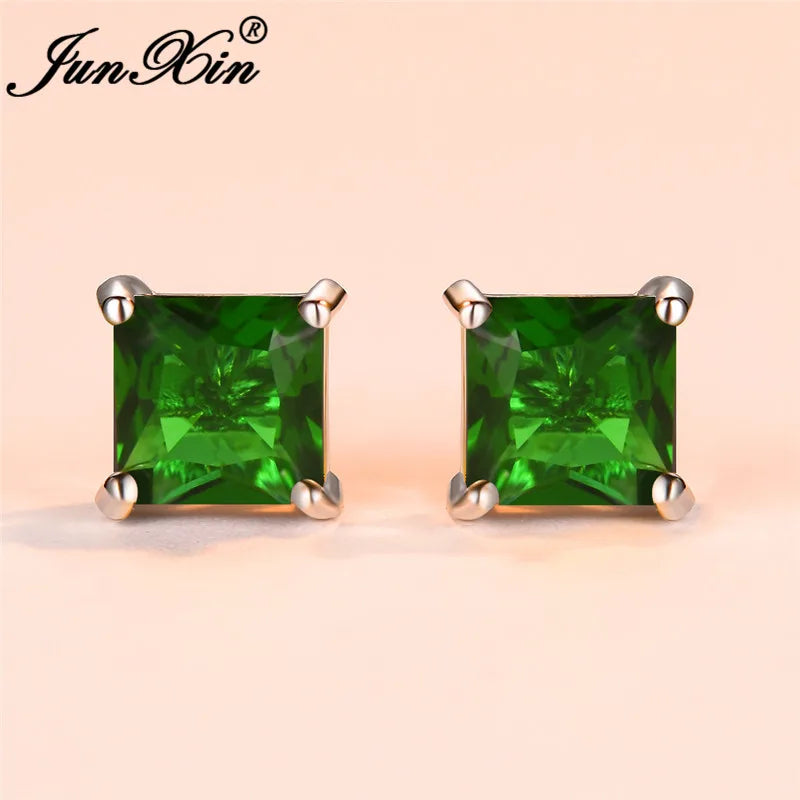 Cute Female Small Rainbow Earring Crystal Stone Fashion Silver Color Wedding Jewelry Double Stud Earrings For Women