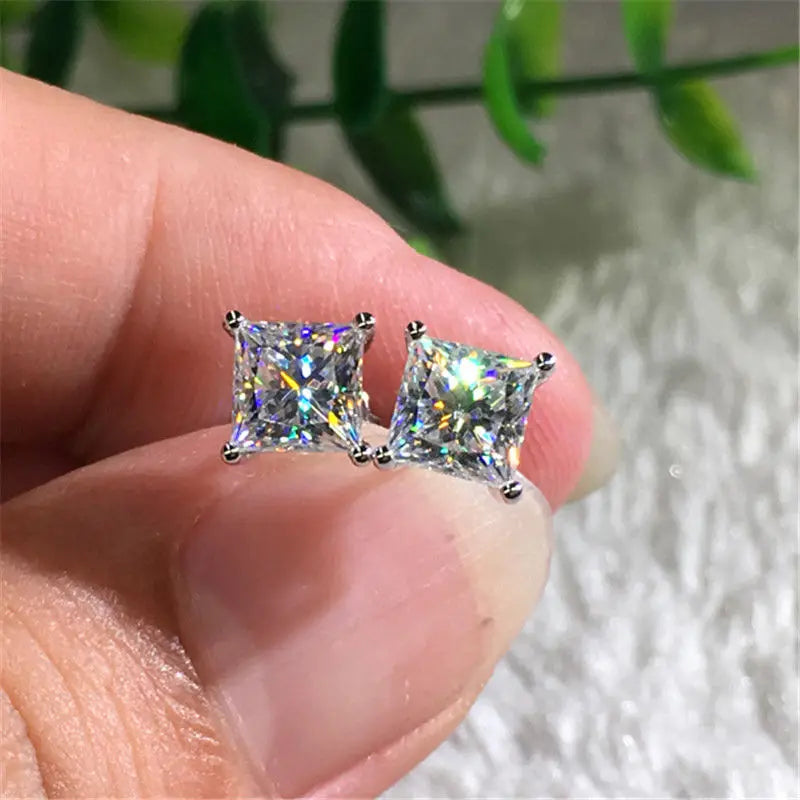 Cute Female Small Rainbow Earring Crystal Stone Fashion Silver Color Wedding Jewelry Double Stud Earrings For Women