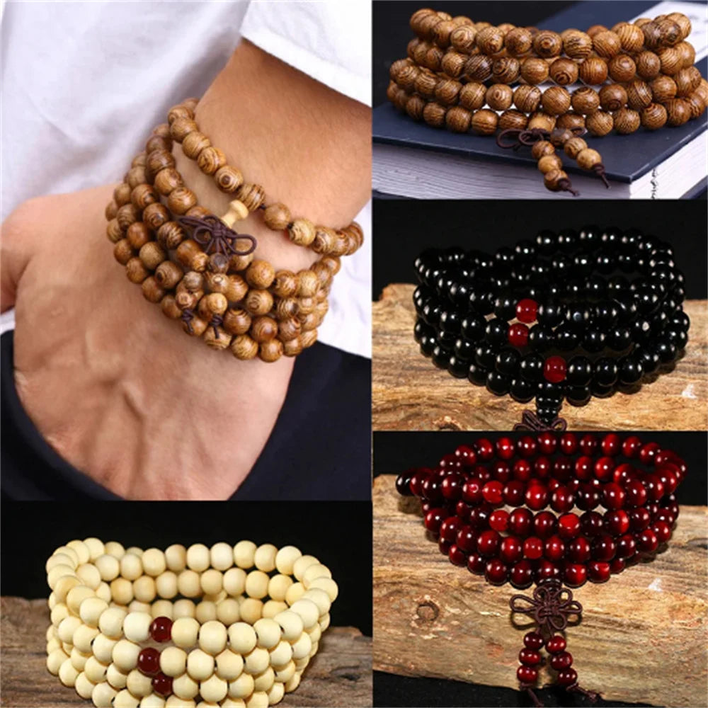 Natural Sandalwood Bracelet  Meditation Bead Bracelet 108 Beads Rosary Hanging Decoration