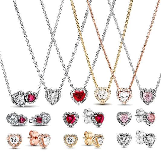 2025 New Birthday Day Gift S925 Silver Earrings Heart &Infinity Knot Jewellery Set Pink Bow Earrings Original Women Jewelry