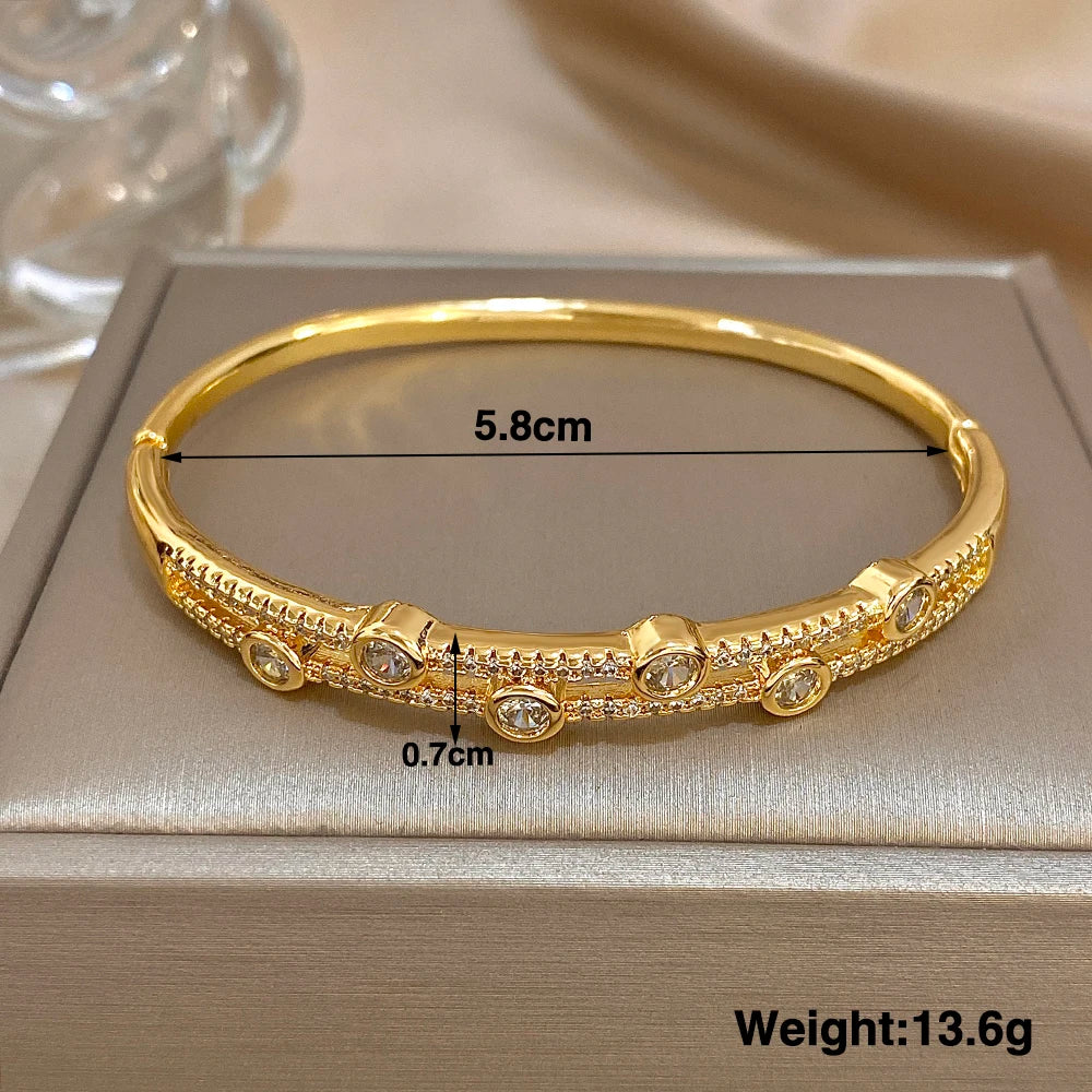 Unique Double Layer Rhinestone Bangle Bracelets for Women Fashion Gold Plated Copper Cuff Bracelet Jewelry Gifts