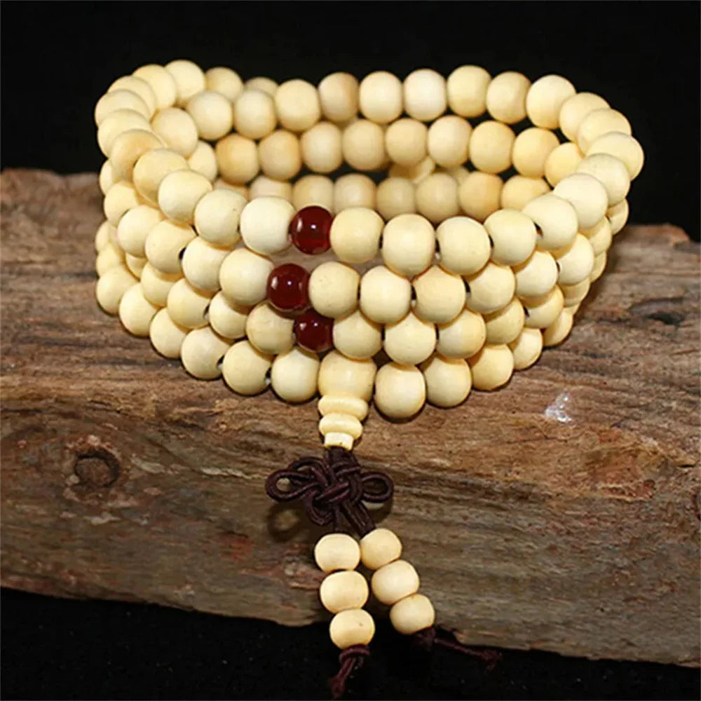 Natural Sandalwood Bracelet  Meditation Bead Bracelet 108 Beads Rosary Hanging Decoration