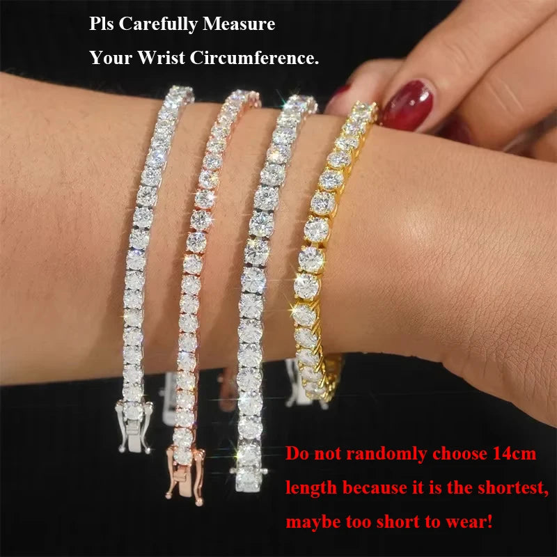 Color Full 2/2.5/3/4/5/6.5mm Moissanite Tennis Bracelet For Women S925 Plated 18K Rose Gold Diamond Link Bracelets