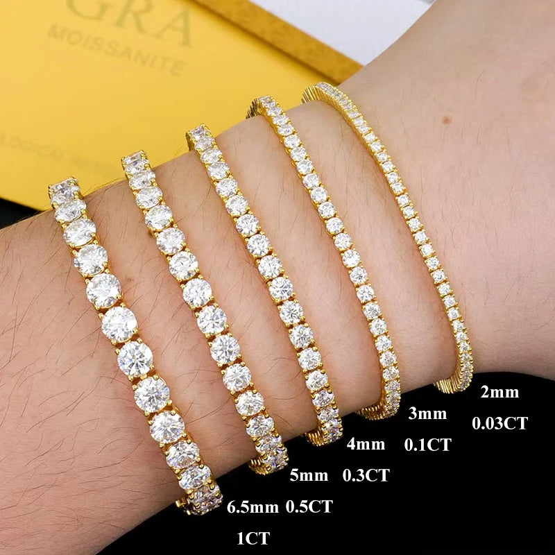Color Full 2/2.5/3/4/5/6.5mm Moissanite Tennis Bracelet For Women S925 Plated 18K Rose Gold Diamond Link Bracelets