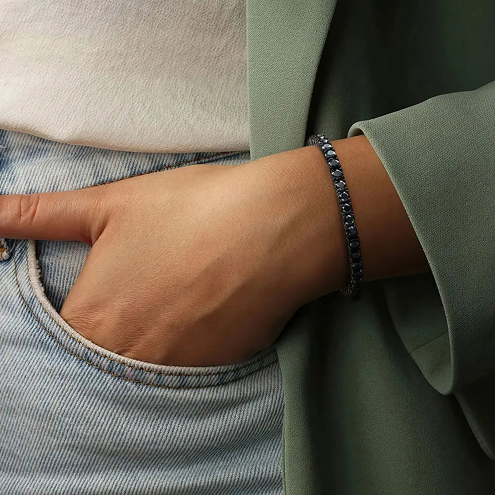 3mm 4mm Black Moissanite Tennis Bracelet Full Diamond GRA 925 Sterling Silver Plated 18k Hiphop Bracelets for Women Man