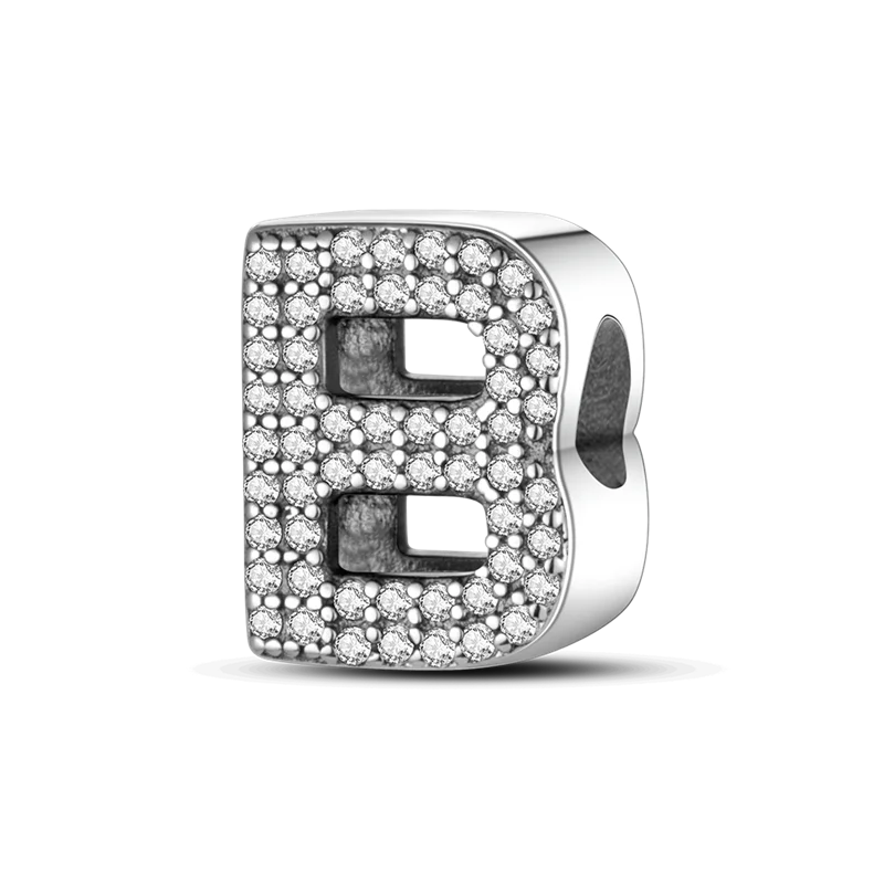 Fit Original Bangle Bracelet DIY A-Z Alphabet Charms Bead 925 Sterling Silver CZ Zircon LOVE Letter Dangle Pendant Jewelry Gift