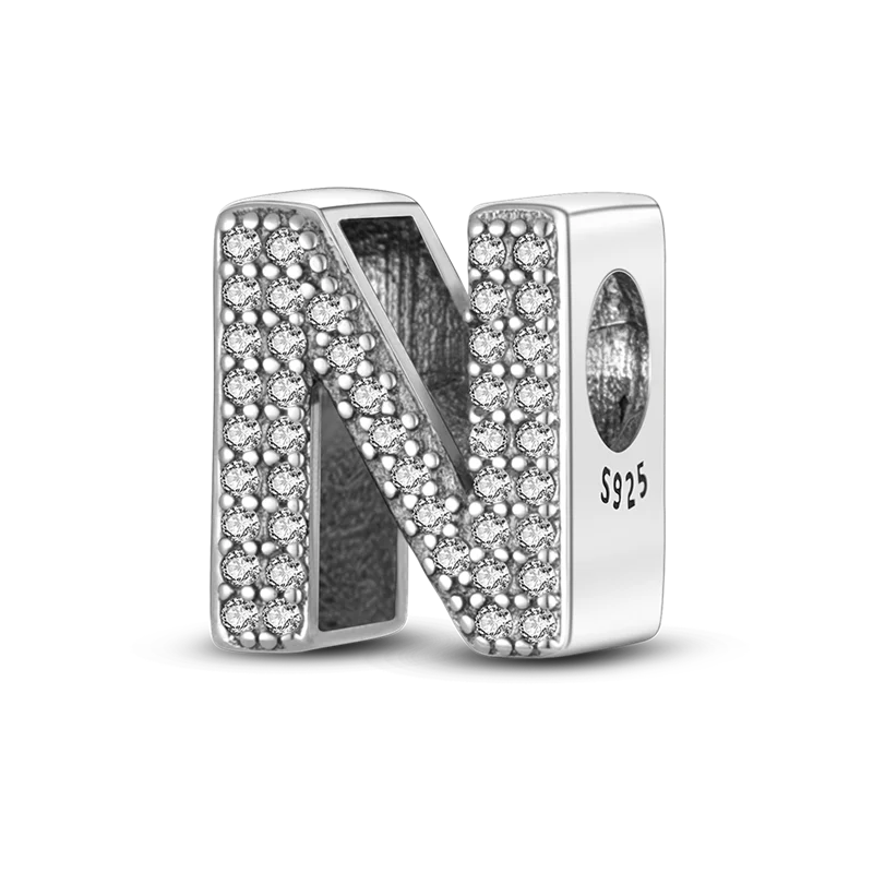 Fit Original Bangle Bracelet DIY A-Z Alphabet Charms Bead 925 Sterling Silver CZ Zircon LOVE Letter Dangle Pendant Jewelry Gift