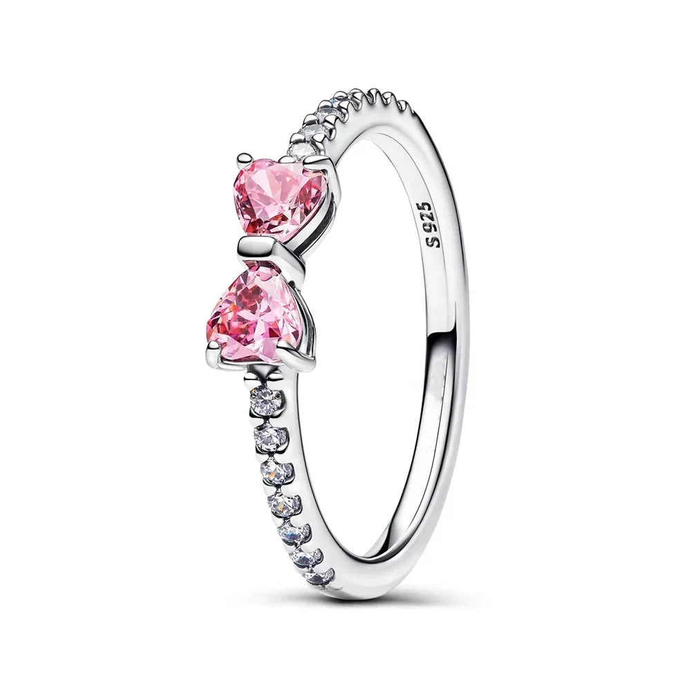 Original 925 Sterling Silver Ring Bow Heart Sun Moon With Colorful Crystal Rings