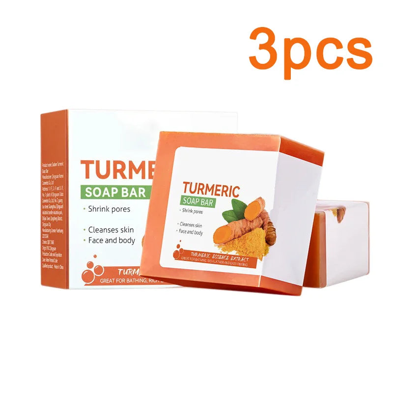 Turmeric soap, handmade and made from natural ingredients, for cleansing the body and lightening dark skin under the armpits and legs, body cleansers and lightening facial soap for skin care and beauty.