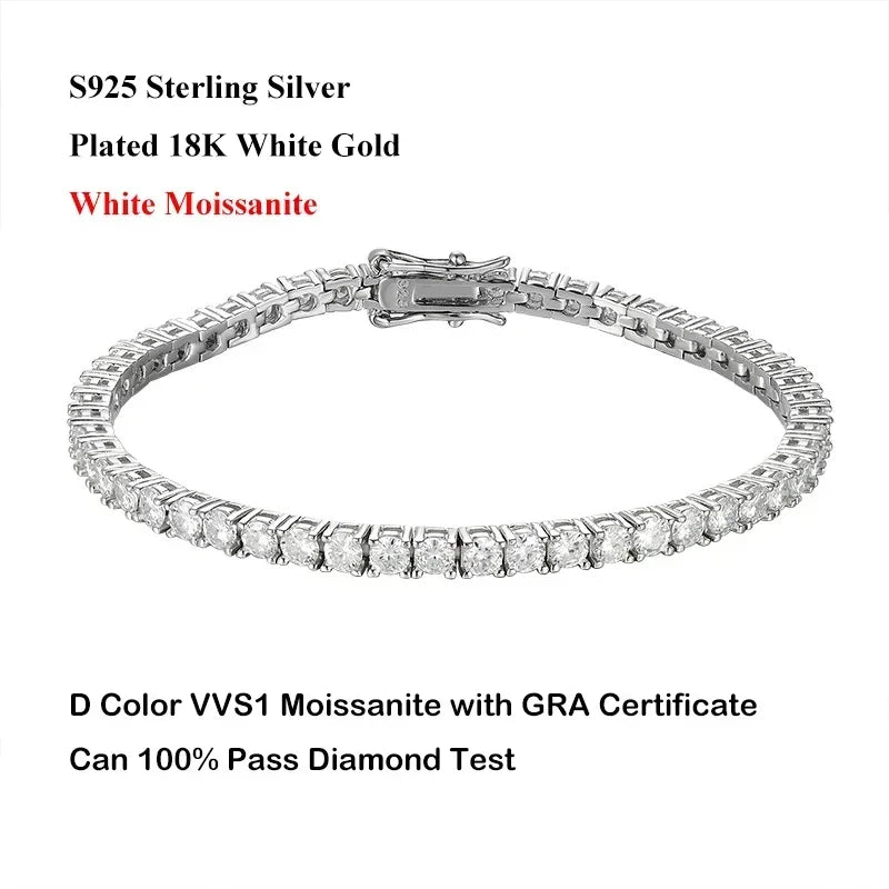 Color Full 2/2.5/3/4/5/6.5mm Moissanite Tennis Bracelet For Women S925 Plated 18K Rose Gold Diamond Link Bracelets