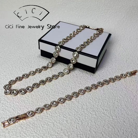 swarovski  2026 New Original Round Water Drop Crystal High Jewelry Set Fashion Dazzling Women's Bracelet Earring Necklace Ring Wedding Gift