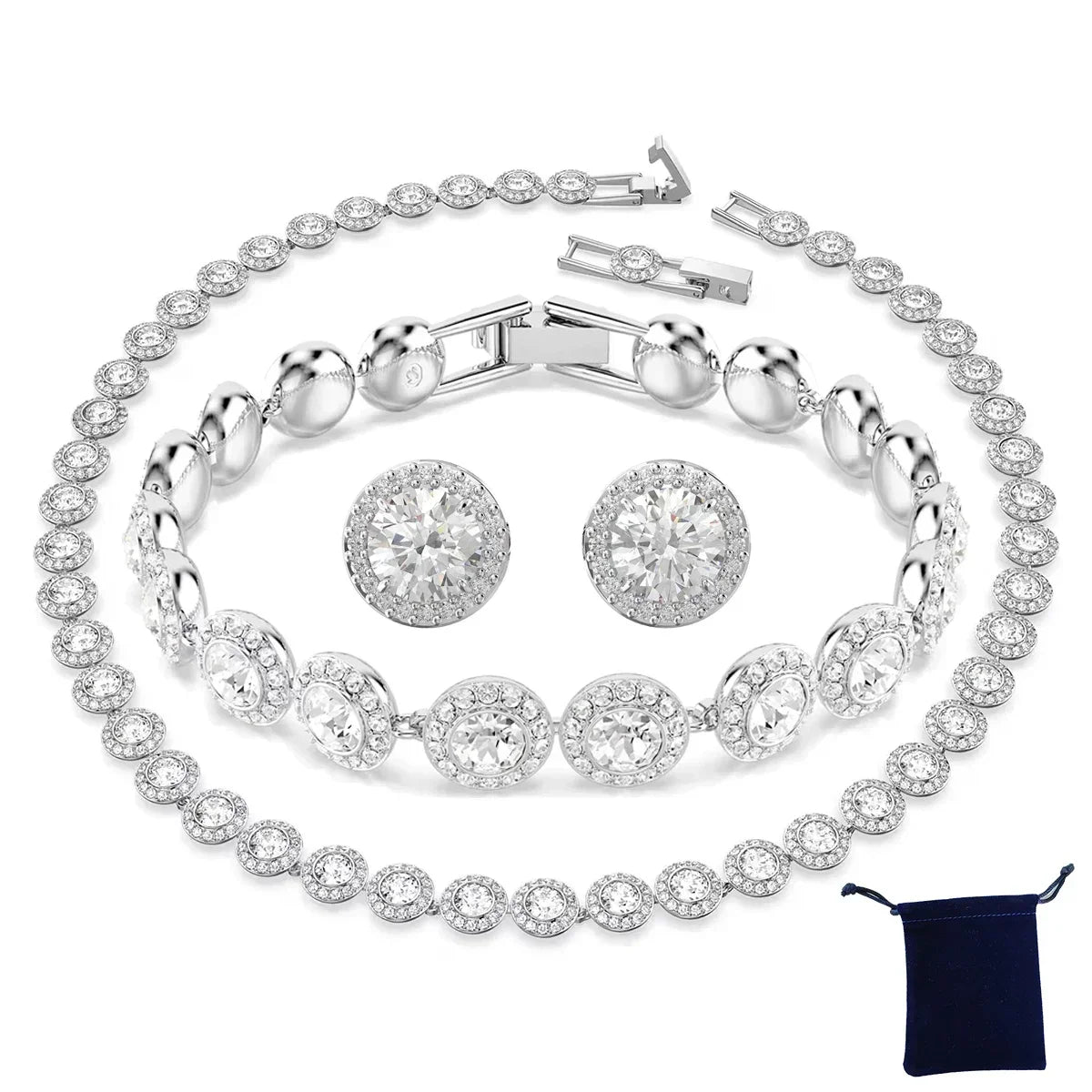 High Quality Women's Classic Happiness Diamond Round Crystal Necklace Set S925 Silver Gorgeous Una Angelic Series Jewelry Set