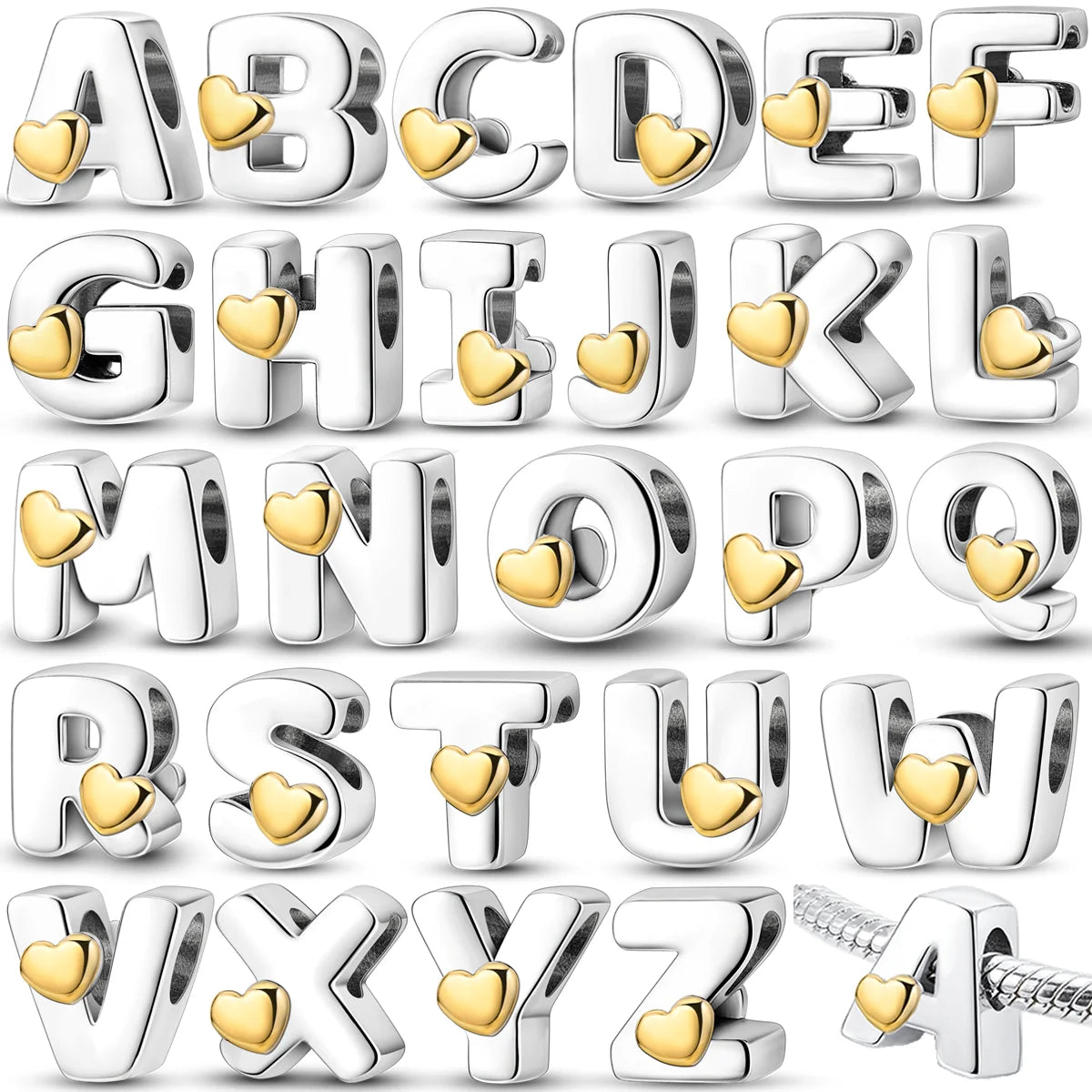 Fit Original Bangle Bracelet DIY A-Z Alphabet Charms Bead 925 Sterling Silver CZ Zircon LOVE Letter Dangle Pendant Jewelry Gift