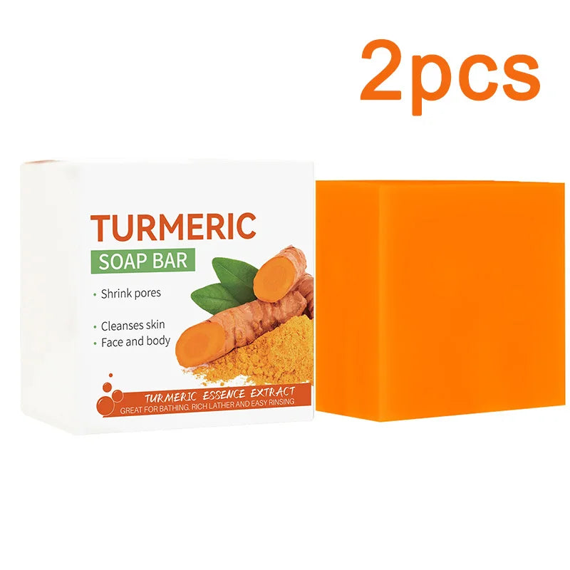 Turmeric soap, handmade and made from natural ingredients, for cleansing the body and lightening dark skin under the armpits and legs, body cleansers and lightening facial soap for skin care and beauty.